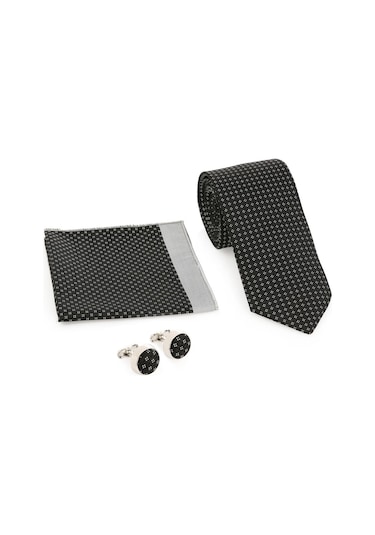 Siyah Kravat Kol Düğmesi Hediyelik Set-brianze Kmk-17
