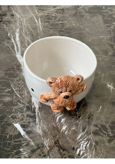 Meggdecor Teddy Bear 2 Adet Kabartma Kase 300ml Beyaz