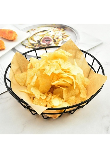 2pcs Cips Atıştırmalık Sepet Meyve Sepeti Büyük Yuvarlak Tel Sepet Siyah Metal Ekmek Sepeti Siyah