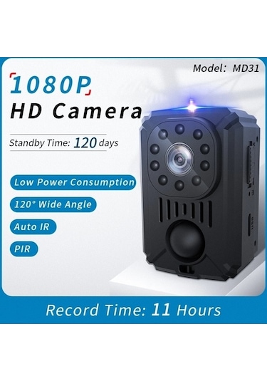 Md31 Mini 1080p Hd Kamera Gece Görüşü Pır Hareket Eylem Mikro Kamera Siyah