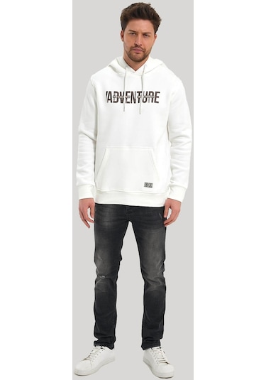 Kapüşonlu Ekru Slim Fit Hoodie 23fwm64047-ekru Ekru
