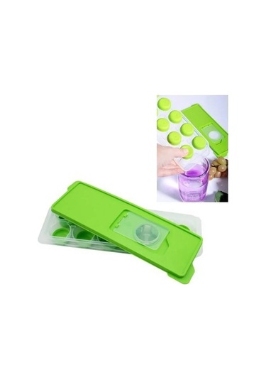 12li Kapaklı Yapışmaz Silikon Tabanlı Plastik Küp Buz Kalıbı Yeşil