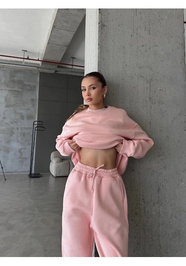 3 İplik Şardonlu Lastik Paça Eşofman Pembe P510439 Pembe