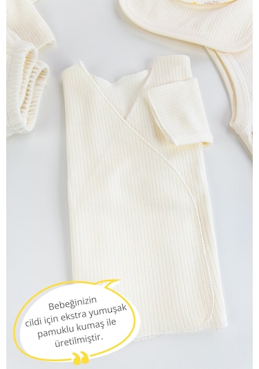 Çiçek Nakışlı Fırfırlı Pamuklu 10 Parça Kız Bebek Hastane Çıkışı Bebek Takımı