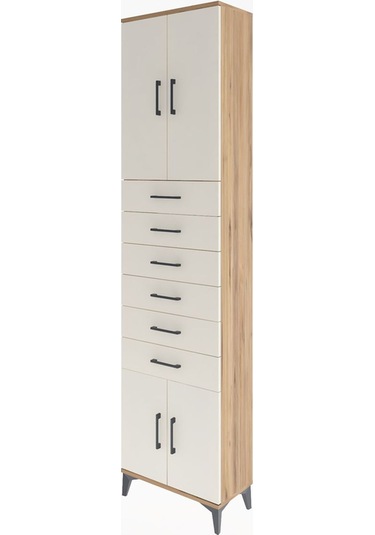 Arges Dolap 3 Raflı 6 Çekmeceli 4 Kapaklı 60x30x243 Çam-aytaşı Çam