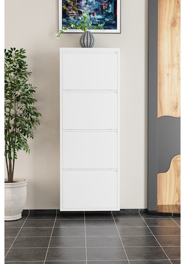 4 Kapaklı Metal Ayakkabılık Beyaz Beyaz