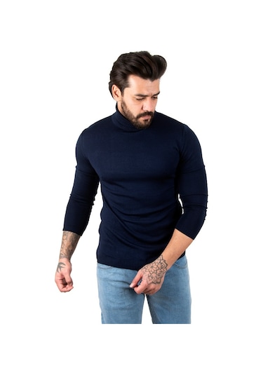 Deepsea Lacivert Balıkçı Yaka Lacivert Düz Kazak 2002292 Lacivert