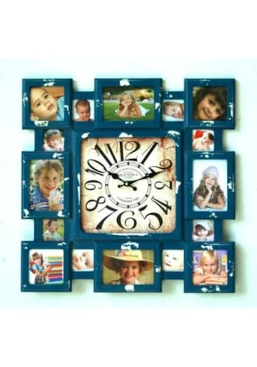 MB FOTOĞRAF ÇERÇEVELİ LACİVERT TEMALI DUVAR SAATİ-50*50 CM Lacivert