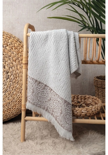 Gri Renk Bambu El Havlusu- Kabartma Bordürlü Havlu
