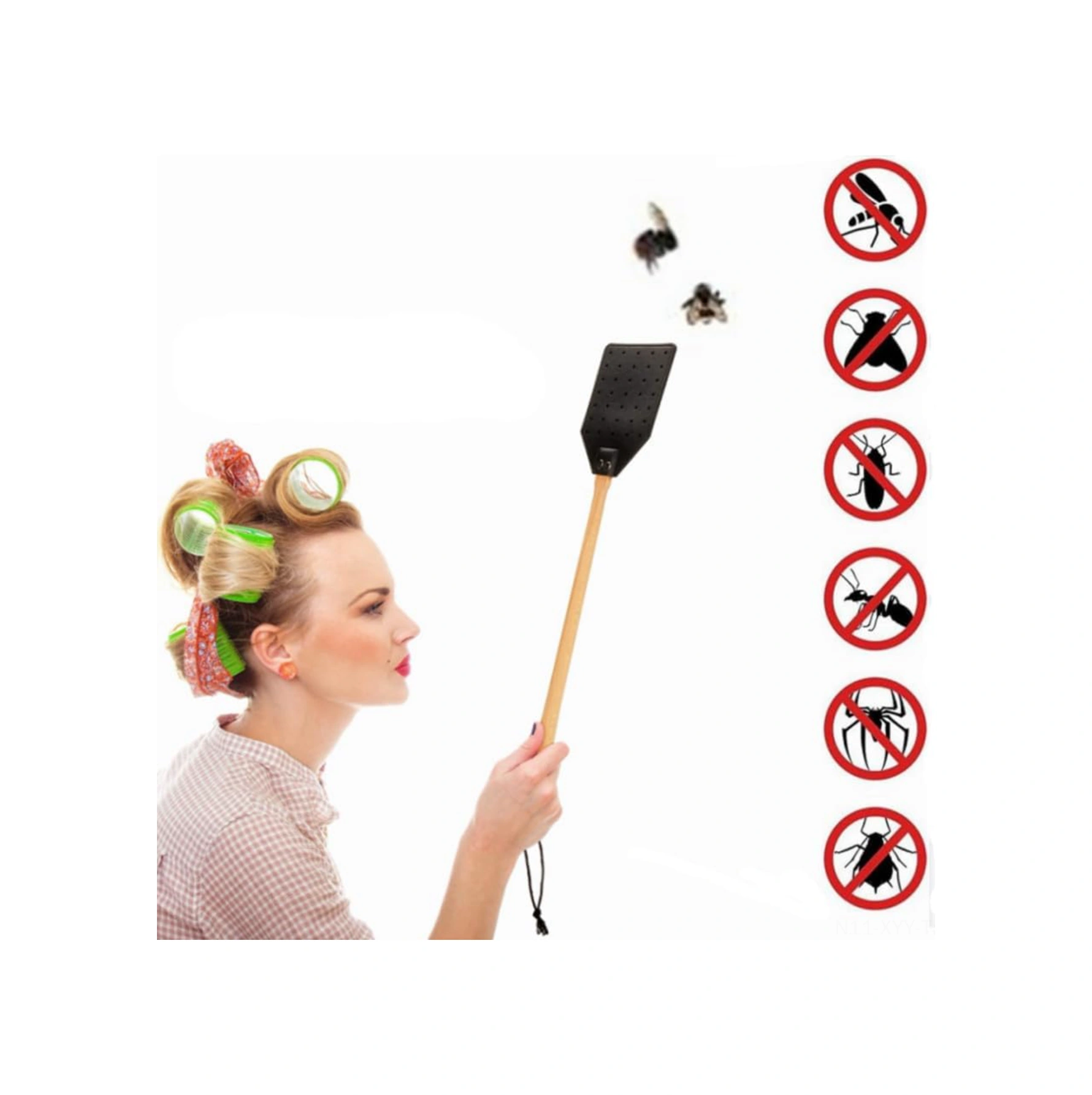 Yaleker 2 Adet Siyah Deri Ve Ahşap Uçlu Dayanıklı Sinek Vuruğu, Uzun Saplı El Yakalama Kolu Siyah