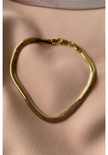 Zümrüt Sarraf 14 Ayar Yeşil Altın Kadın Tondo Ezme Zincir Bilekli Sarı Altın