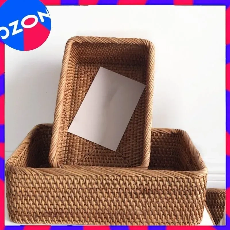 Kosona Klasik Stilde El Dokuma Rattan Depolama Sepeti, Çay-snack-nut Saklama, 20x14x7 Cm, Kahverengi Kahverengi