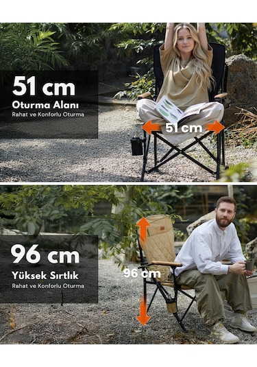 Kingcamp Polar Comfort Plus Ultra Konforlu Katlanır Kamp Sandalyesi Khaki Haki