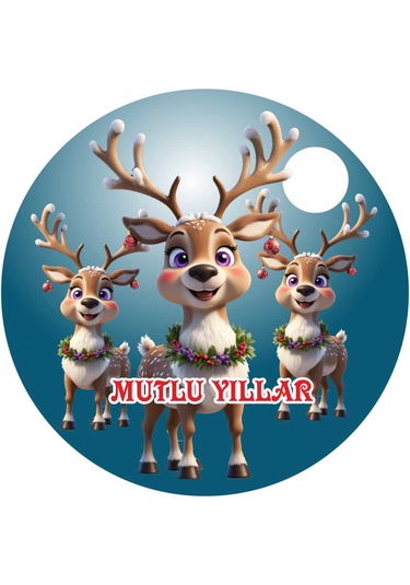 2 Adet 6 Cm Uv Baskılı Geyik Noel Yılbaşı Ahşap Magnet V2 Çok Renkli