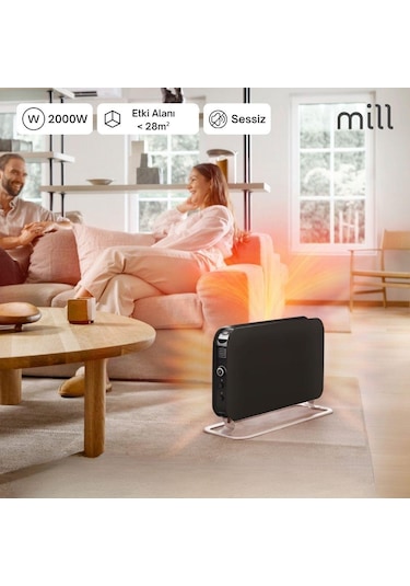 Mill Elektrikli Taşınabilir Panel Isıtıcı 2000w Siyah