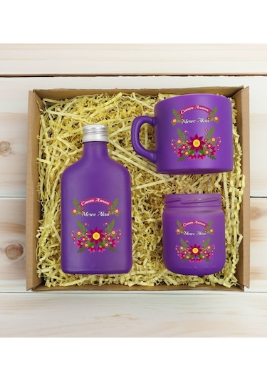 Bk Gift Kişiye Özel İsimli Dtf Anne Temalı Mor Kahve Fincanı & Kolonya & Mum Hediye Seti-6, Anneye Hediye, Anneler Günü Hediyesi Kobitmeyencom30974 Bk