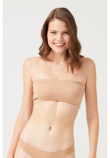 Straplez Crop Top Büstiyer Bronz Bakır