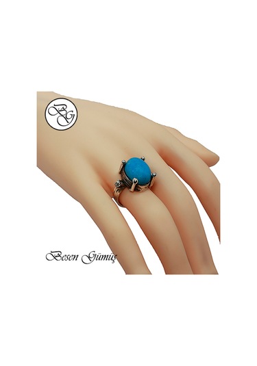 Özel Tasarım Doğal Firuze Taşlı Gümüş Set Rose Gold - Gümüş