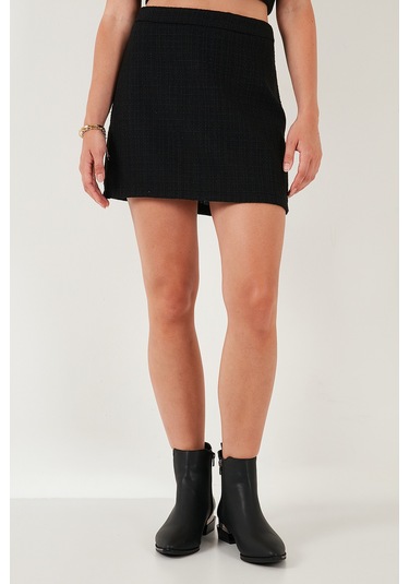 Lela Pamuk Ve Yün Karışımlı Slim Fit Mini Boy Tüvit Bayan Etek 611Au086 Siyah