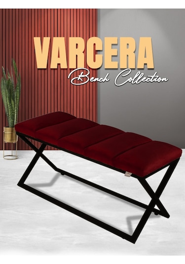 Varcera Black- Bordo Dilimli Model Puf & Bench & Koltuk & Oturma Bankı & Yatak Odası Önü
