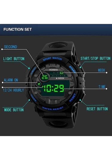 Yingfu Basit Spor Saati Su Geçirmez Kol Saatleri Yüksek Kaliteli Çok Fonksiyonlu Erkek Saat Siyah Siyah