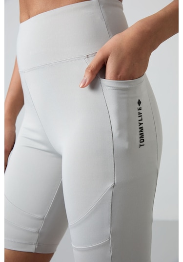 Tommy Life Taş Polyester Esnek Standart Fit Performans Kadın Biker Tayt - 91012 Taş