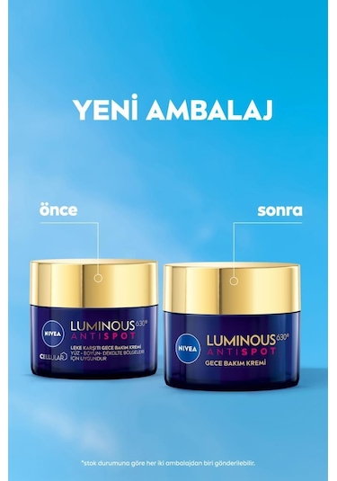 Nivea Luminous630 Thiamidol Etkili Leke Karşıtı Gece Yüz Bakım Kremi Hyaluronik Asit Nemlendirici 50 ML