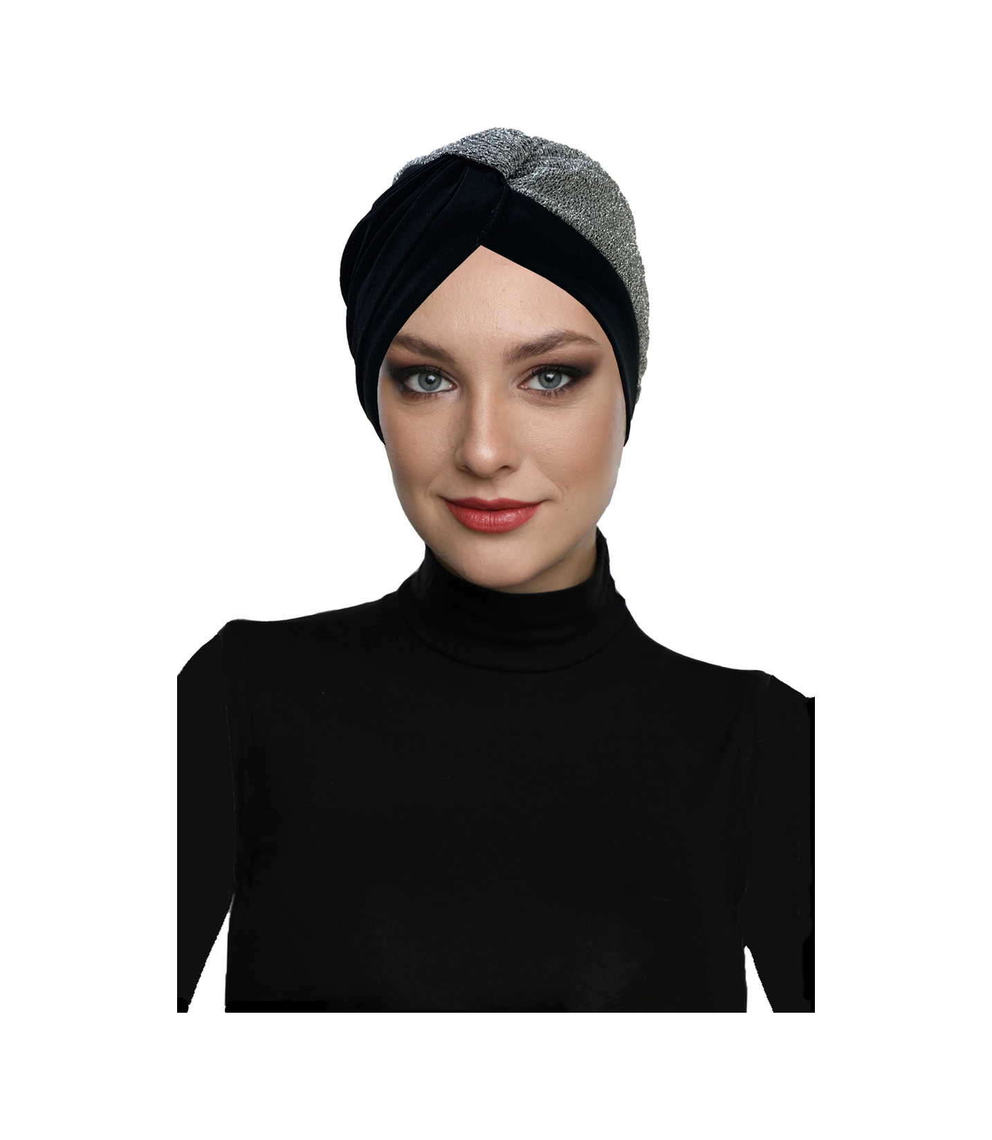 Özel Tasarım Siyah Gri Astarlı Hazır Türban Tesettür Abiye Bone Siyah-gri2