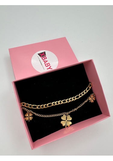 Xbaby Üç Yonca Şekilli Gold Çelik Bileklik Gold