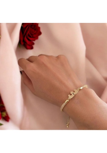 Archin I Harfine Özel Taç Motifli 14 Ayar Altın Plakalı Hasır Kordonlu Hediye Bileklik-461harf I