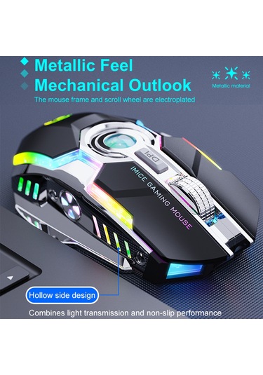 İmıce G7 Renkli Flama Işıkları Şarj Edilebilir Sessiz Kablosuz Fare Siyah Diğer