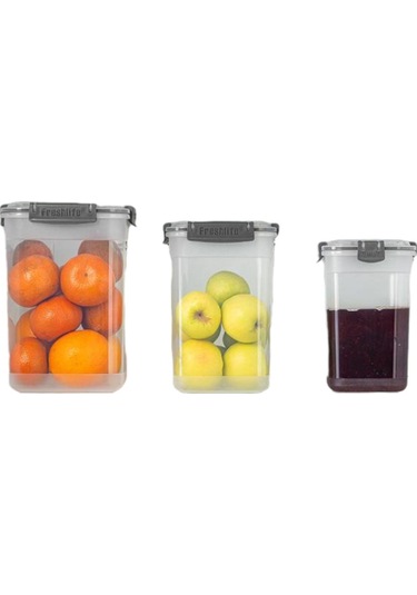 Toptanfoni 3'lü Kare Sızdırmaz Kapaklı Erzak Saklama Kabı Seti 0,750ml - 1250 Lt - 2100 Lt Şeffaf