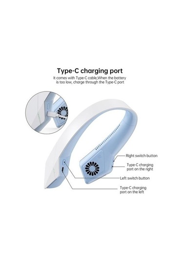 Taşınabilir Boyun Fan Soğutma Asılı Boyun Fan Şarj Edilebilir Mini Usb Kişisel Fan Kulaklık Tasarım Açık Spor Için Kapalı Ofis 4842 Mavi
