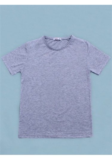 Basic Bisiklet Yaka %100 Pamuk Likralı Düz Unisex Çocuk T-shirt Gri