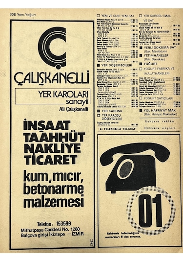 İzmir 1982-1983 Meslek Reklam İlanı Efemera S607