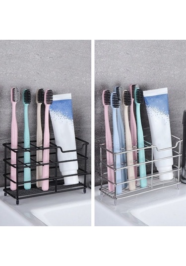 Diş Fırçası Tutucusu, Depolama Rafıyla Uyumlu Black 6 Grıd Siyah Çok Renkli