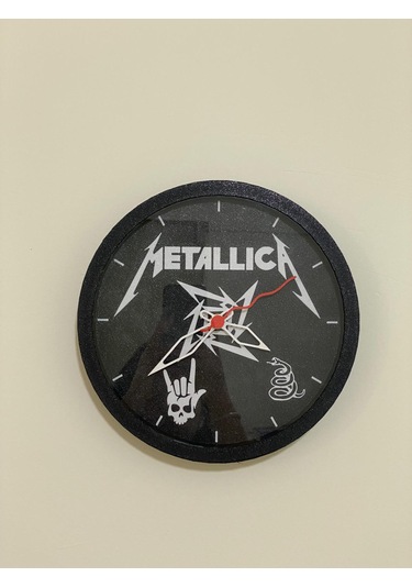 Metallica Temalı, Koyu Gri Kasa, Dekoratif Duvar Saati Siyah