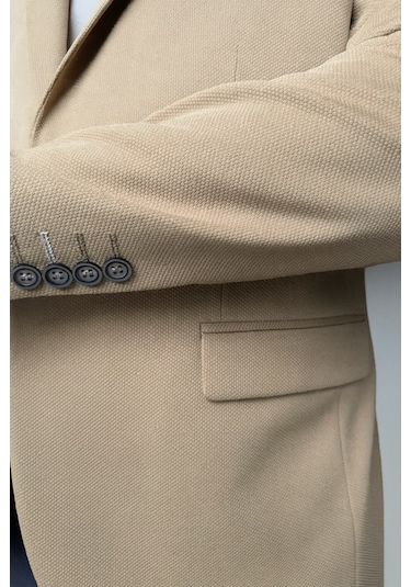Vizon Erkek Blazer Ceket Esnek Comfort Kumaş, İtalyan Kesim, Tek Düğmeli Slim Fit Şık Model Vizon