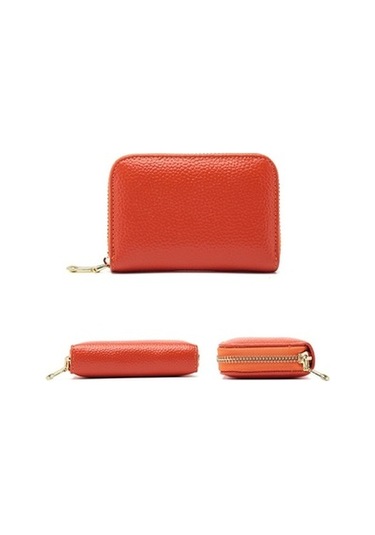 1626 Kısa Rfıd Hırsızlığa Karşı Fırça Çoklu Kart Bağlama Kartı Paketi Bayanlar Dana Fermuarlı Cüzdan Turuncu Turuncu