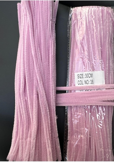 Tekstil 30 Cm Pembe Şönil Tüylü Hobi Çubuğu - 100'lü Paket Chenille