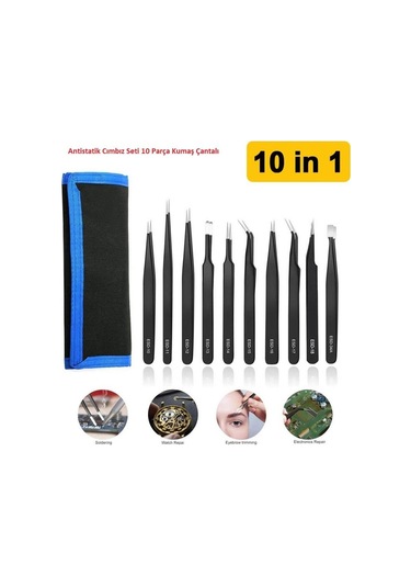 Antistatik Cımbız Seti 10 Parça Kumaş Çantalı