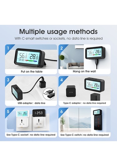 Lemestar Akıllı Wifi/bt Nem Ve Sıcaklık Ölçer - Uzaktan Kontrol, Grup Yönetimi, Tip-c Şarj, Duvara Monte