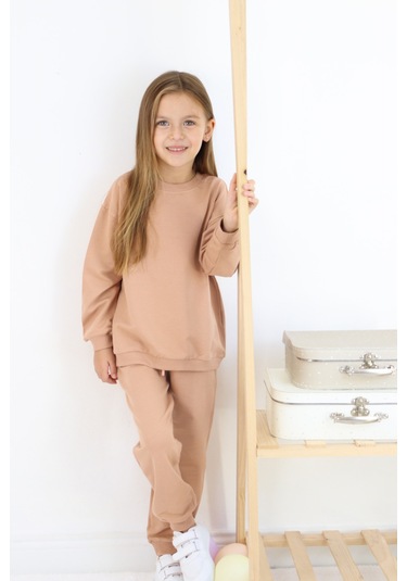 Kız Çocuk İki İplik Basic Eşofman Takımı Kahverengi