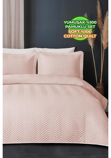 Evlen Home Ross %100 Pamuk Tek Kişilik Yatak Örtüsü Pike Takımı Kapitone Çizgili Günlük Yıkanabilir Pudra Pudra