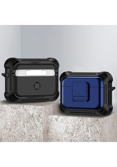 Airpods Uyumlu Pro Tpu + Pc İçin Anahtarlı Darbeye Dayanıklı Kulaklık Koruyucu Kılıf Mavi