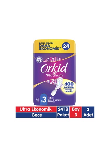 Orkid Platinum Ultra Ekonomik Hijyenik Ped Gece & Gündüz 3 x 24'lü
