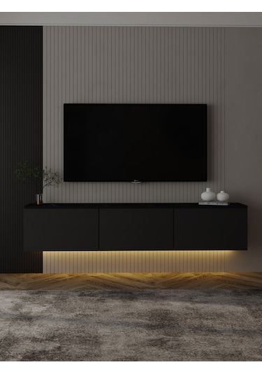 NEON IŞIKLI DUVARA MONTE TV ÜNİTESİ (antrasit)