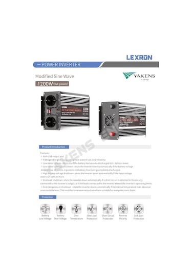 Lexron 1200 W 12V Modifiye Sinüs İnverter 1200 Watt 12 Volt-220V