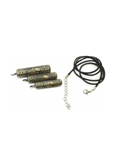 Erkek Gümüş Kolye - Tuğralı Silindir Yuvarlak Gümüş Muska Haznesi Deri Kolye Hediyeli Orta