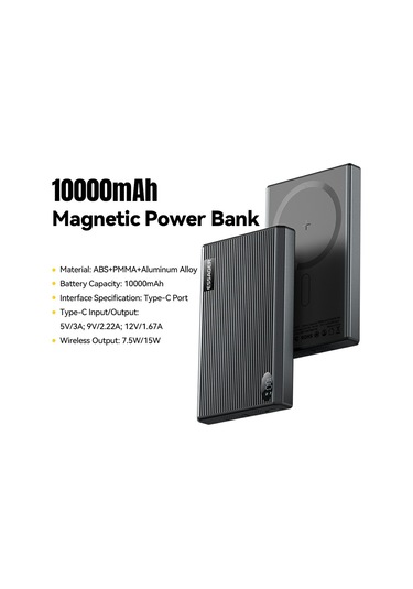 Essager Manyetik Güç Bankası 10000mah 20w Hızlı Şarj Taşınabilir Kablosuz Şarj Cihazı Siyah